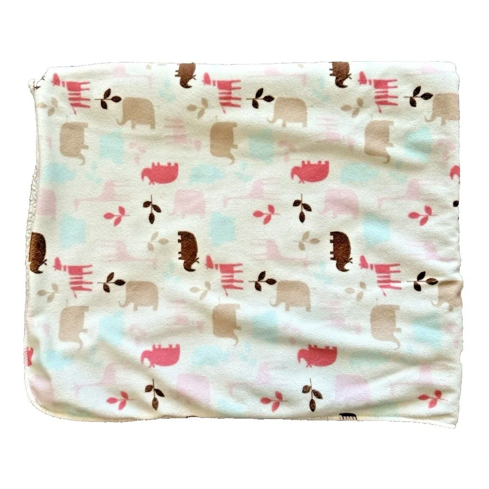 Chick Pea Baby Blanket Elephant Rhino Giraffe Jungle Safari Pink Brown Thick